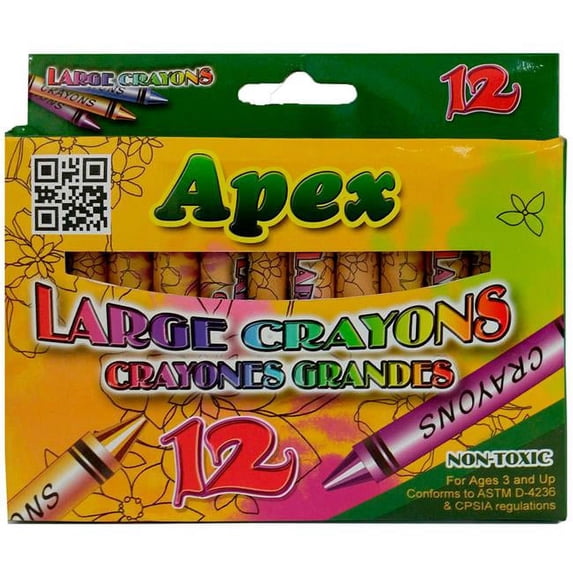 E-Clips 2359459 Assorted Color Apex Large Crayons, 12 Count - Case of 48