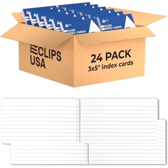 E-Clips USA 3” x 5” Index Cards White Flashcards, 24-Pack (100 Cards Per Pack)