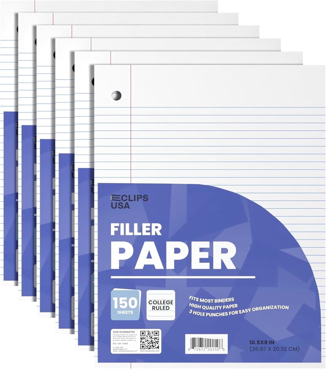 Paper Heets E-Clips USA College Ruled Notebook Paper, 1800 Loose Leaf Paper Sheets ...