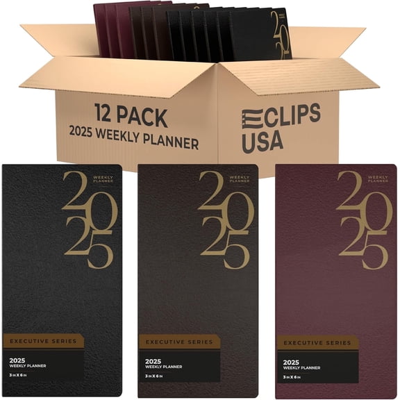 E-Clips USA Executive Series 2025 Weekly Planner Calendar Planner Notebook, 3” x 6”, 12-Pack