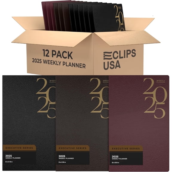 E-Clips USA Executive Series 2025 Weekly Planner Calendar Planner Notebook, 5” x 8”, 12-Pack