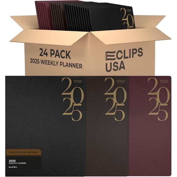 E-Clips USA Executive Series 2025 Weekly Planner Calendar Planner Notebook, 8” x 10”, 24-Pack