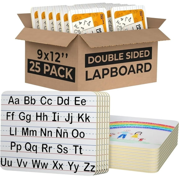 E-Clips USA Ruled Dry Erase Board, Double-Sided Mini White Board, 9” x 12”, 25-Pack