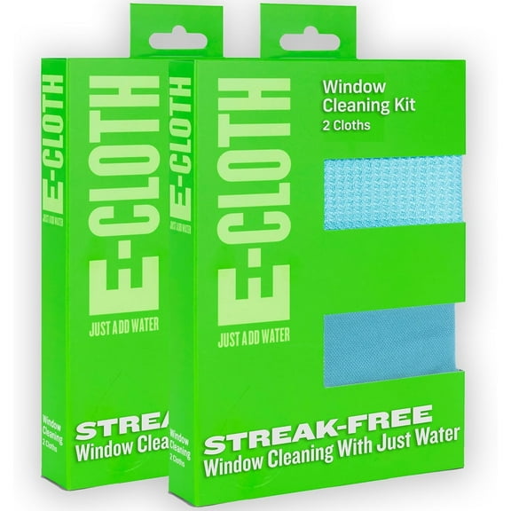 E-Cloth 2-Pack Window Cleaning Cloth - Streak-Free Glass & Mirror Cleaning Kit with Just Water, Glass Cleaning Cloth, Microfiber Towel Kit for Windows, Car Windshield, Mirrors - Alaskan Blue