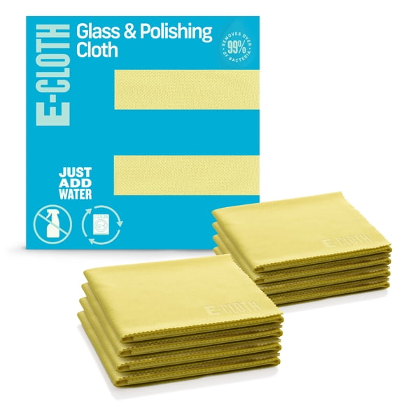 E-Cloth Glass & Polishing Cloths, Premium Microfiber Glass Cleaner, Great for Windows, Glass and Mirrors, Washable and Reusable, 100 Wash Guarantee, Daffodil Yellow, 8 Pack