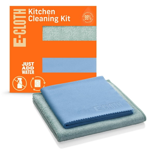 E-Cloth Kitchen Cleaning Kit, Premium Microfiber Cleaning Cloth with Scrubber, Ideal Cleaning Supplies for Kitchen Sinks and Dish Scrubber, 100 Wash Guarantee, 2 Cloth Set