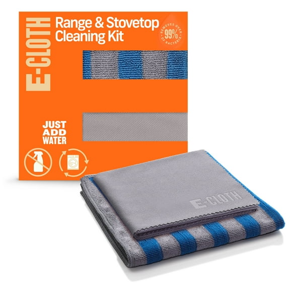 E-Cloth Range & Stovetop Cleaning Kit Contains Effective Streak-Free Microfiber Cleaning and Polishing Cloths, Blue & Gray, 2 Cloth Kit