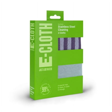 E-Cloth Stainless Steel Microfiber Cleaning Cloth Pack, Gray & Silver, 2 Cloth Set