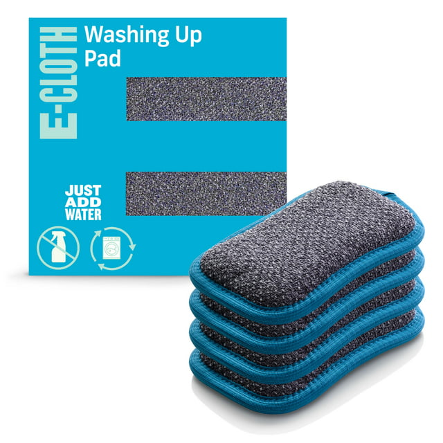 E-Cloth Washing Up Pad Non-scratch Kitchen Dish Scrubber Microfiber Sponge, Blue, 4 Pack