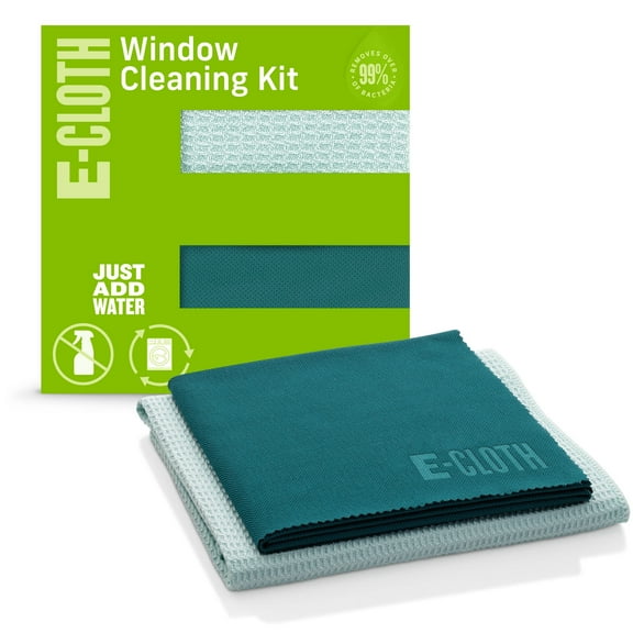 E-Cloth Window Cleaning Kit, Premium Microfiber Glass and Window Cleaner, Washable and Reusable, 100 Wash Guarantee, Green