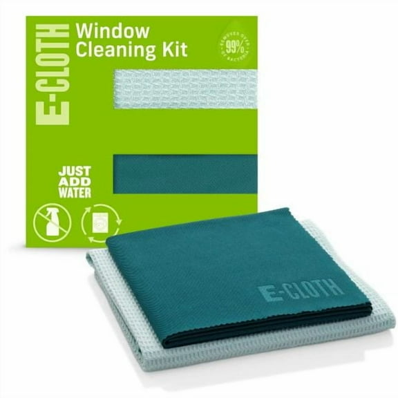E-Cloth Window Scrubbing & Polishing Set, Microfiber, Alaskan Blue, 2 Cloth Set