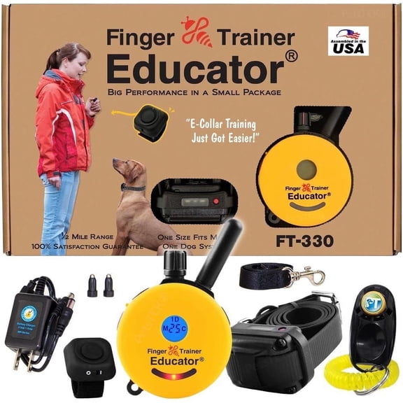 E-Collar FT330 Finger Trainer Remote Humane Dog Training Collar Mile Waterproof Educator System with Static, Vibration & Tone Modes (Black/Yellow)