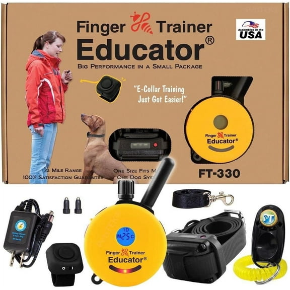 E-Collar FT‑330 Finger Trainer Remote Humane Dog Training Collar – ½‑Mile Waterproof Educator System with Static, Vibration & Tone Modes (Black/Yellow)