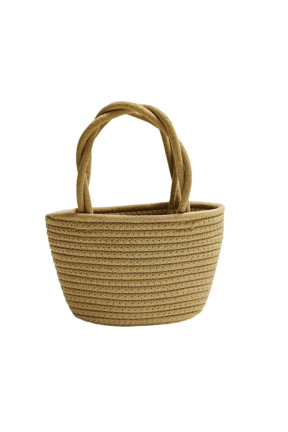 E Cotton Thread Woven Rainbow Handle Tote Bag Beach Vacation Shopping Carry All Bag