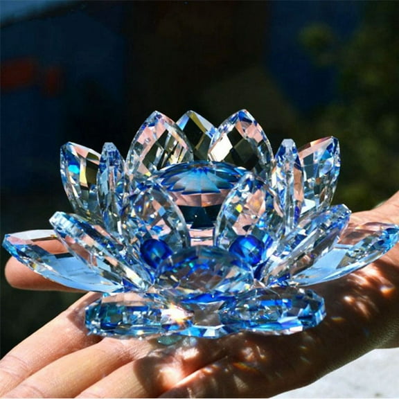 E Crystal Lotus Flower Figurine Valentine Wedding Decor Glass Craft Collection Paperweight Table Ornaments Souvenir Gift