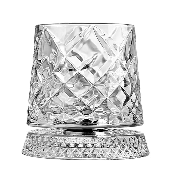E Crystal Spinning Whiskey Glass E Ice Crystal Design Clear Rotating Base Barware Home Bar Drinkware Gift 260Ml Capacity 3.94X3.94X3.15 Inch