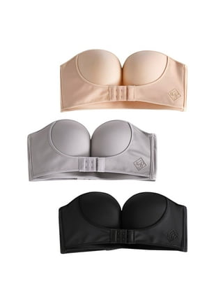 Womens 3PCS Solid Color Strapless Non Slip Adjustment Rimless Dress Bra AB  Cup Front Closure Wireless Bra, Multicolor, 80AB : : Clothing,  Shoes & Accessories