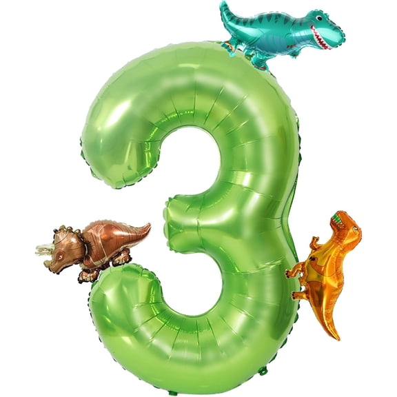 E Dinosaur Green Number 3 Balloon,40 In Large Foil Helium Balloon with Mini Dino Mylar Balloons, Dinosaur Birthday Decorations for Kids,Dinosaur Balloons Set for 3rd Birthday Party Supplies(Number 3)