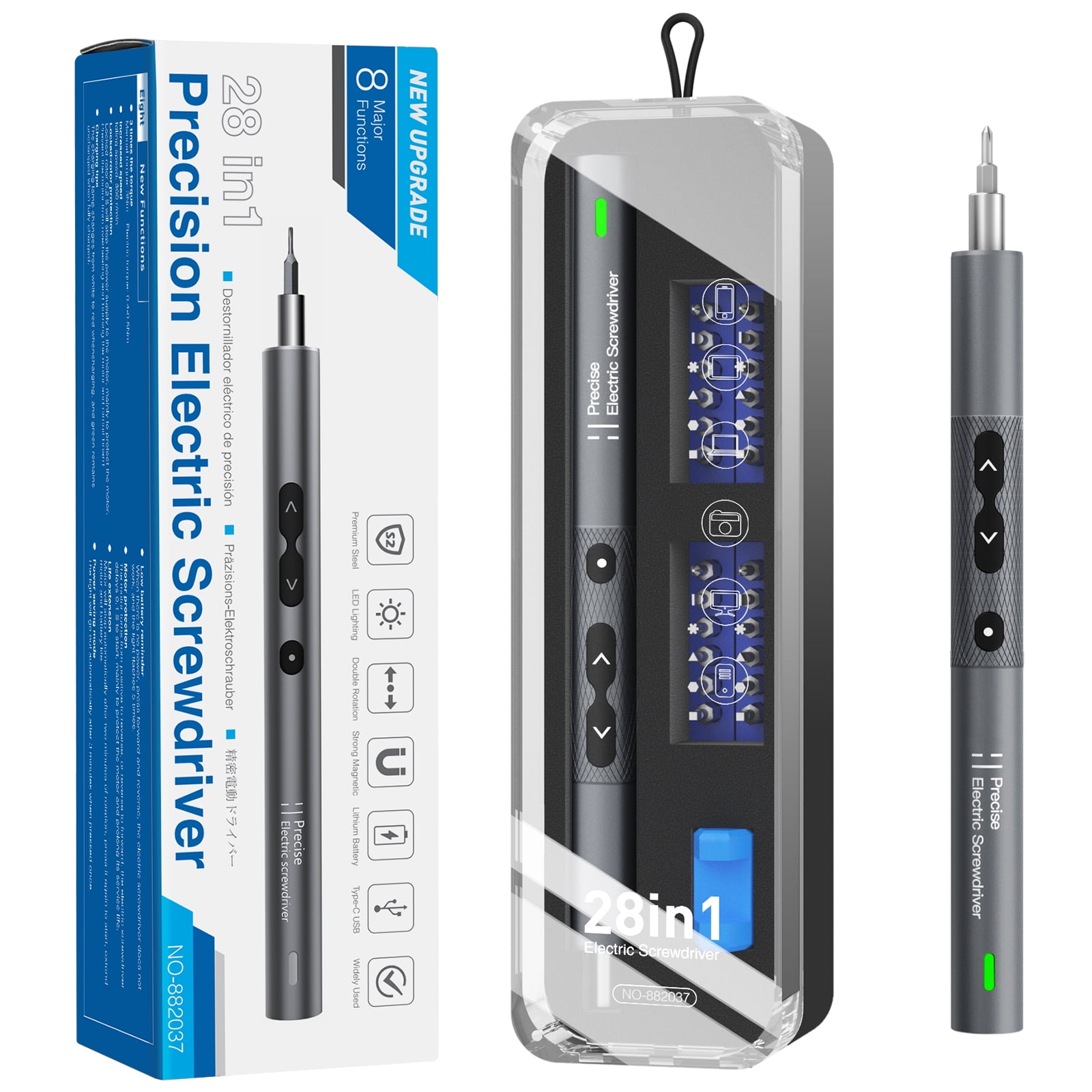 E·Durable Mini Electric Screwdriver Set 28 in 1 Cordless Power Precision Screwdriver Set with 24 Bits Rechargeable Portable Magnetic Repair Tool Kit with LED Lights for Camera Laptop Phone Watch