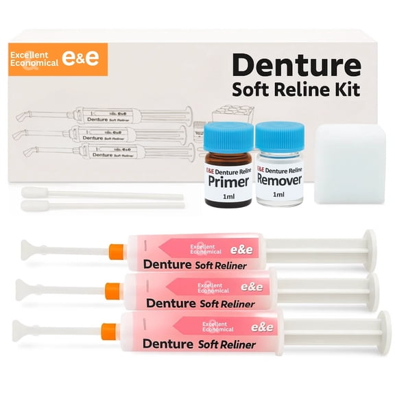 E&E Denture Soft Reline Kit  Upper & Lower | Single Use | At-Home Comfort Refit | Long-Lasting, Soft Silicone Cushion | Easy Application