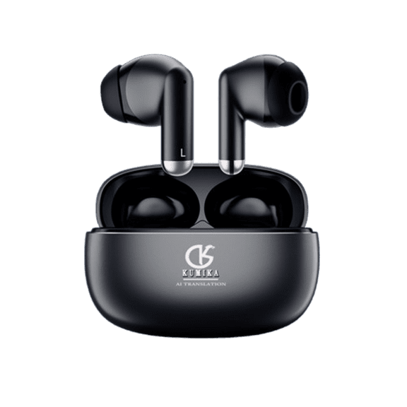 E EYAFA 2025 Newest Real-Time AI Translation Earbuds Support 144 Country Languages Voice Translate Earphone HiFi Sound with Zinc Alloy Charging Case-Black