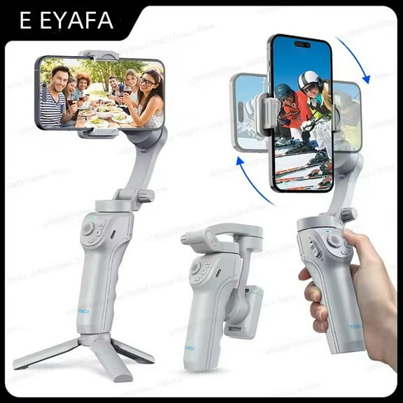 E EYAFA 3-Axis Anti-Shake Handheld Gimbal Phone Stabilizer Foldable Holder Selfie Tripod with Fill Light for iPhone Smartphone