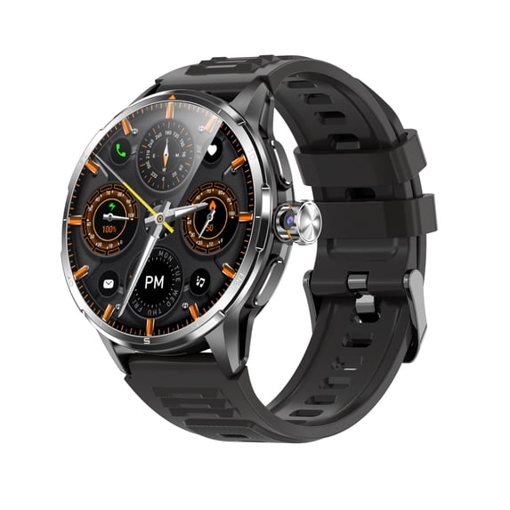 E EYAFA 4G LTE Smart Watch 1.6" AMOLED Display 3GB+32GB GPS NFC Bluetooth Call with Rotatable Camera Waterproof Sports Smartwatch for Men and Women-Black