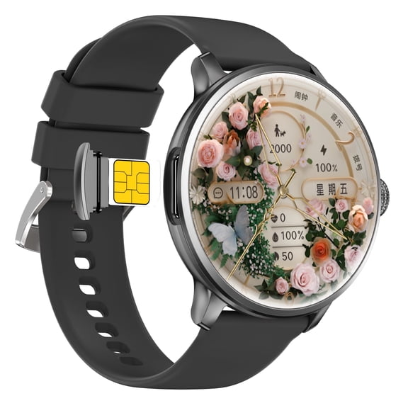 E EYAFA Android&Bluetooth Dual Mode Smart Watch with SIM Card Slot for Women and Men 1.65inch AMOLED Round Screen 3GB RAM+32GB ROM-Black
