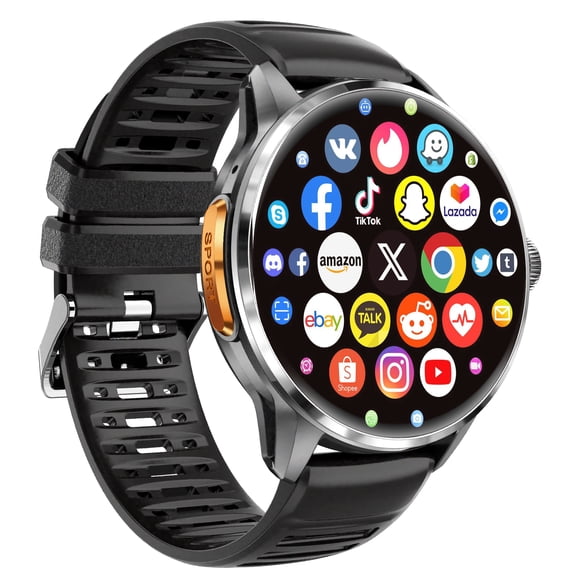E EYAFA Android Smart Watch H100 with SIM Card Slot for Men and Women 1.8 inch Amoled Screen 3GB RAM+32GB ROM-Black