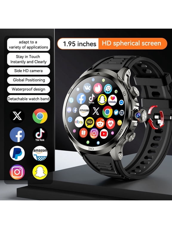 Android Smart Watch with SIM Card Slot, 3GB RAM + 32GB ROM, 1.95-Inch AMOLED Screen for Men and Women