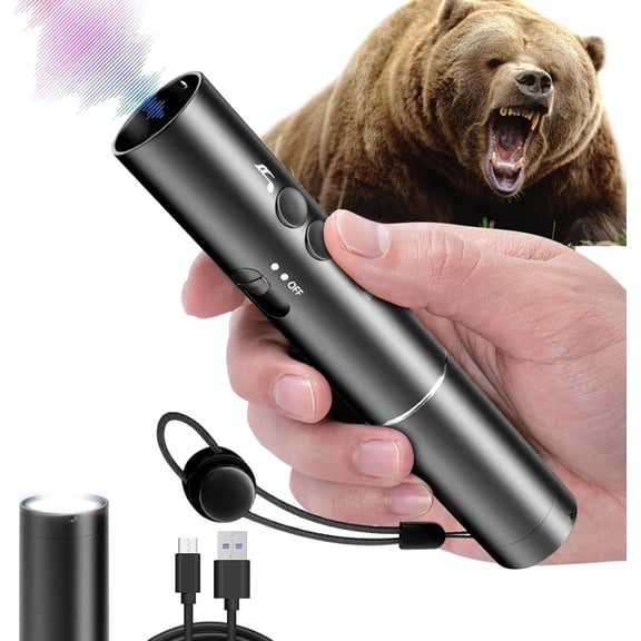 E EYAFA Electronic Bear Air Horn,120dB Rechargeable Whistle with Flashlight for Hiking & Camping, Wildlife Deterrent & Emergency Safety Device, Can Replace Bear Bell