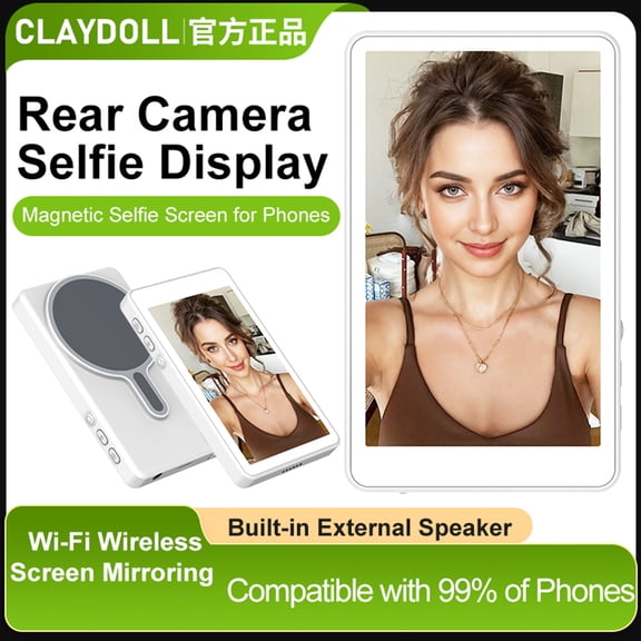 E EYAFA New Updated Magnetic Phone Vlog Selfie Monitor Screen, 1080P Wireless Recording, Using Phone Rear Camera for Selfie Vlog Live Stream TikTok, Compatible with iPhone-White