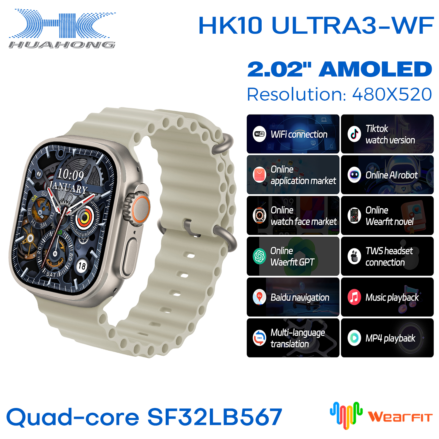 E EYAFA Smart Watch HK10 Ultra3-WF Built-in WIFI Fucntion with 2.02 inch Screen for Men and Women