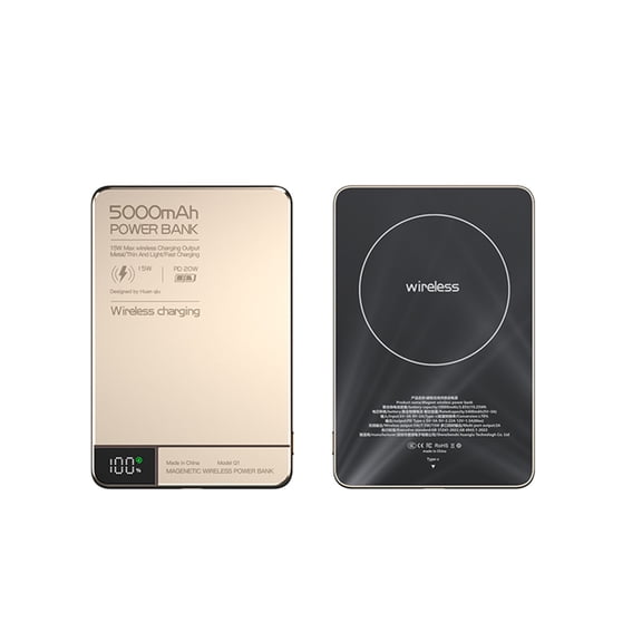 E EYAFA Ultra Thin 20W Magnetic Power Bank,5000mAh Portable Charger,Alloy Wireless Travel Fast Charger for iPhone 17/16 Series-Gold