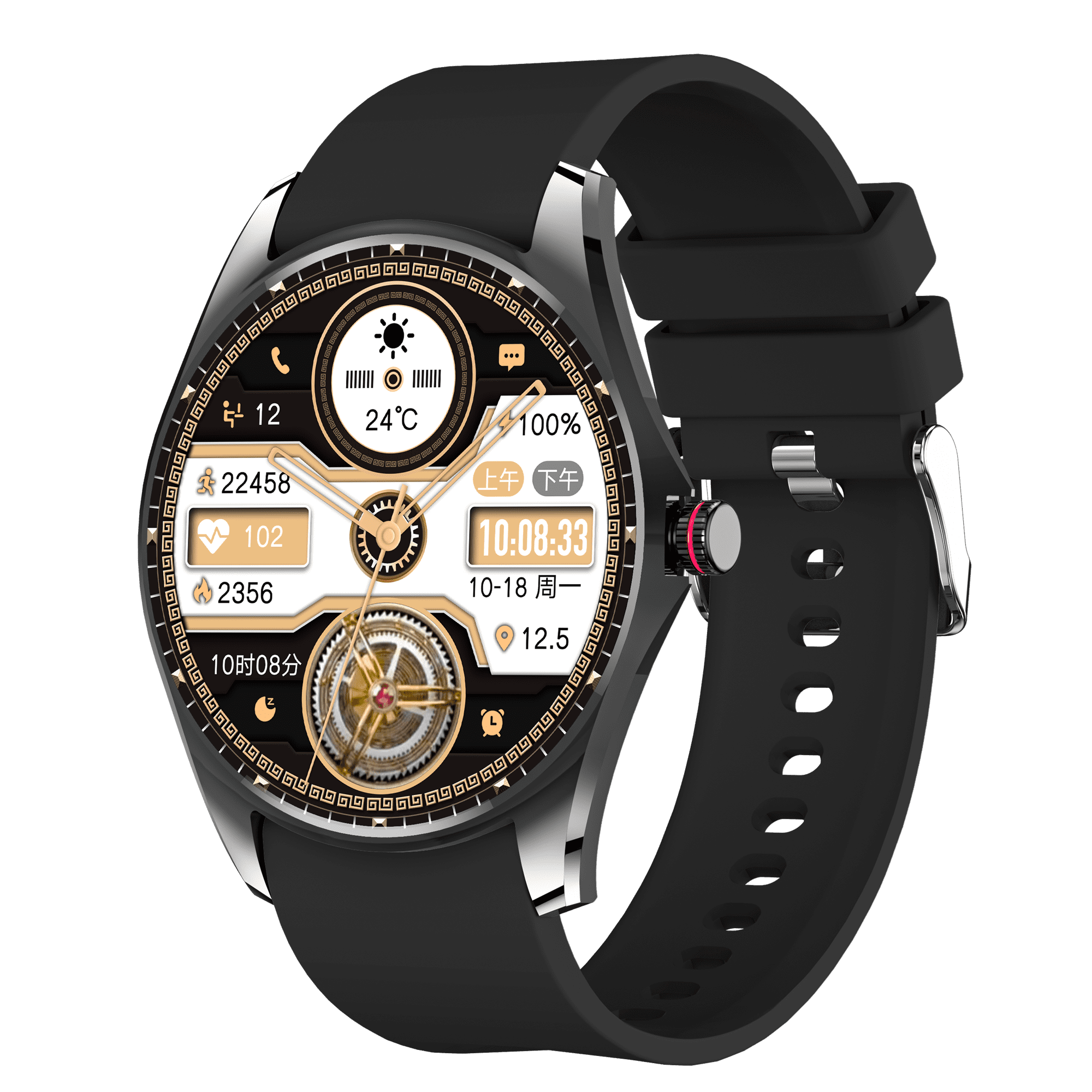 E EYAFA Ultra Thin Bluetooth Call Smart Watch V36 with 1.5 inch AMOLED Screen for Men and Women-Black