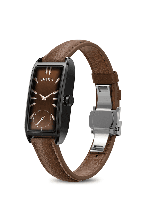 Women's Smart Watch, 1.13" AMOLED Touch Screen, IP68 Waterproof, Compatible with iOS & Android-Black with Brown Leather Strap