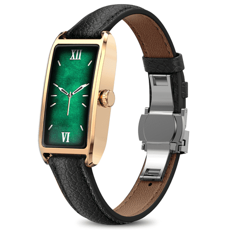 E EYAFA Women's Smart Watch, 1.13" AMOLED Touch Screen, IP68 Waterproof, Compatible with iOS & Android-RoseGold with Black Leather Strap