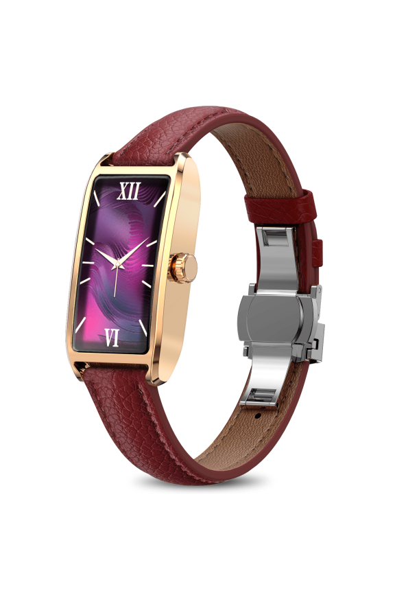 Women's Smart Watch, 1.13" AMOLED Touch Screen, IP68 Waterproof, Compatible with iOS & Android-RoseGold with Red Strap