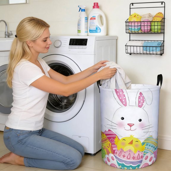 E Easter Print Foldable Basket With Two Handles For Easy Transport Use For Laundry Storage Toy Organization Or As A Festive Decorative Accent In Any Room