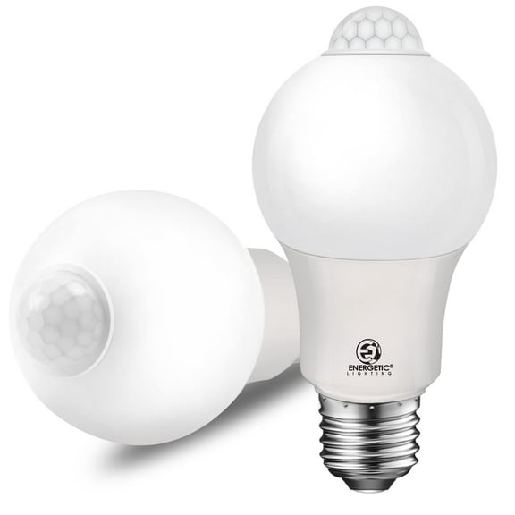 ENERGETIC Outdoor/Indoor Motion Sensor Light Bulbs, 60 Watt Equivalent (8.5W), 3000K, E26 Motion Activated Dusk to Dawn Security Light Bulb for Front Door Porch Garage Basement Hallway Closet, 2 Pack