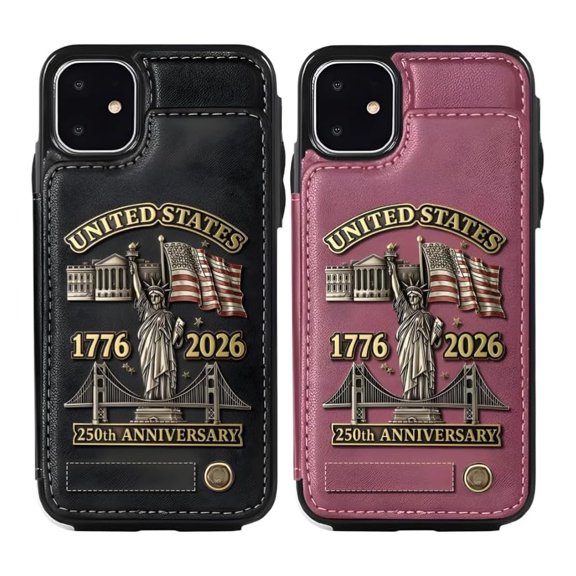 E EntrySanddie 250th Anniversary - Personalized Wallet Phone Case, Custom USA Patriotic PU Leather Flip Wallet Case with Card Slots