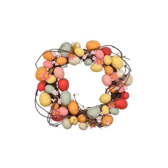 E Festive Season Artificial Easter Wreath With Simulated Branches And Decorative Eggs For Door Wall Or Table Centerpiece 13.77 Inches In Diameter Spring Home Decoration