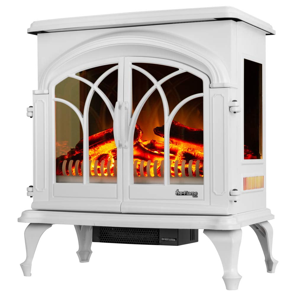 28'' Winter White Freestanding Electric Fireplace with 3-D Log Effect