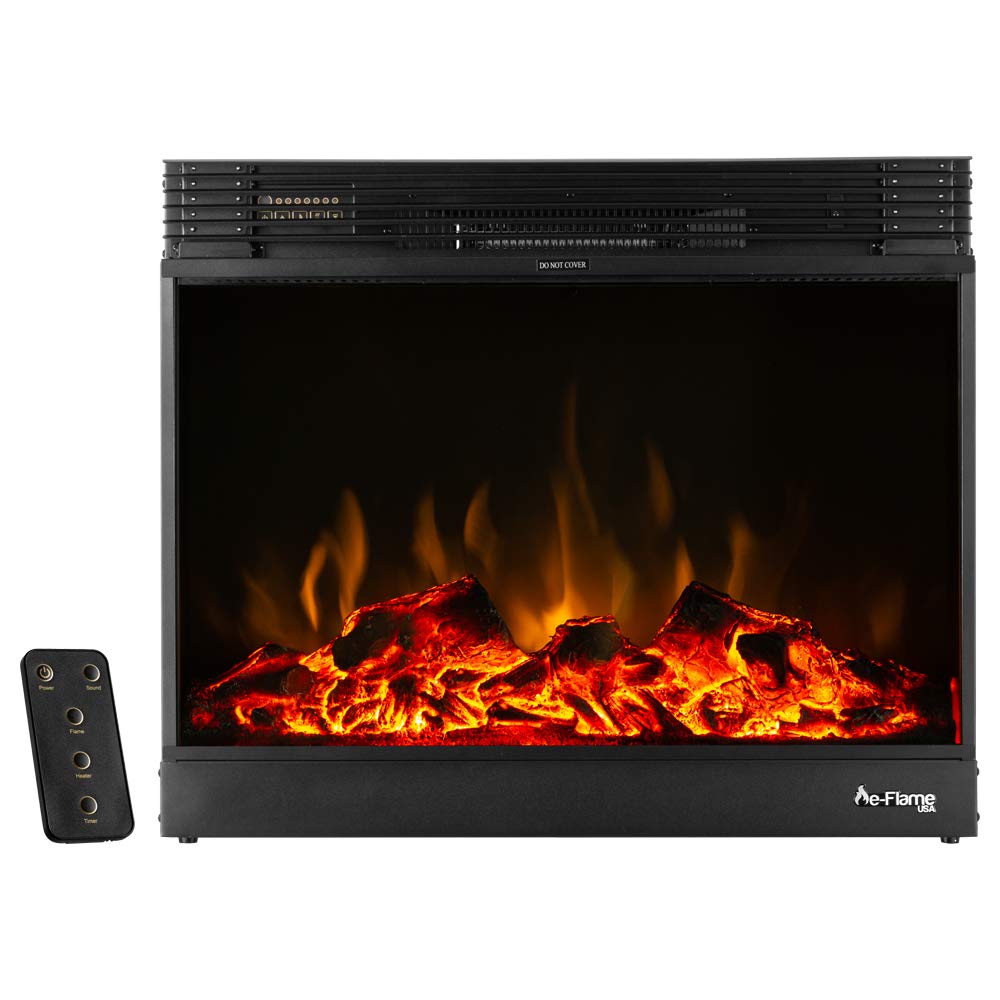 E-Flame USA Vermont Black Electric Fireplace Stove Insert with Remote Control.