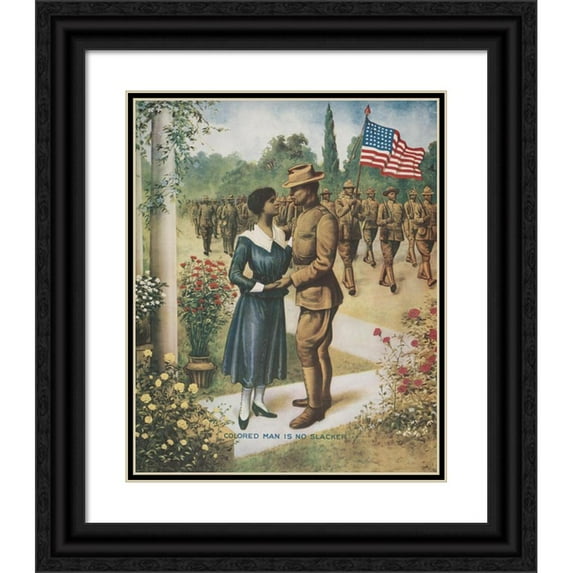 E.G Renesch 20x24 Black Ornate Framed Double Matted Museum Art Print Titled: Colored Man is No Slacker (1919)