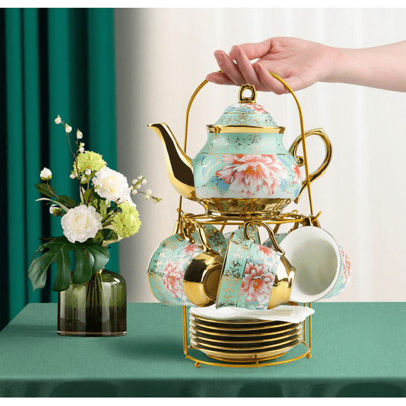 E-Greetshopping 20 - Piece Ceramic Tea Set - Exquisite 6 - Person Floral - Themed Teapot Collection