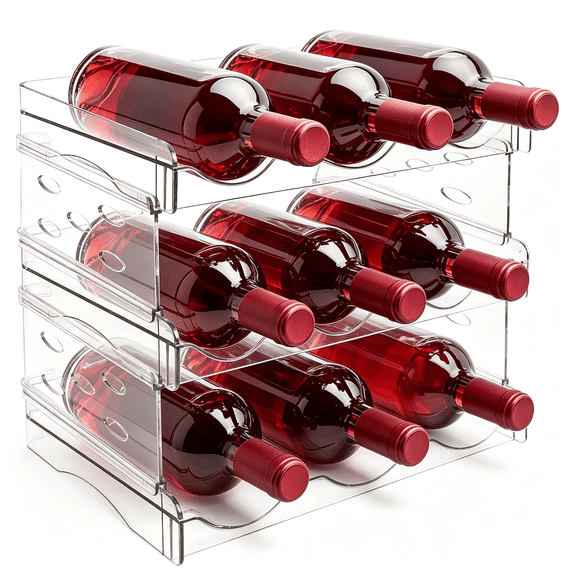 E-Greetshopping 3-Tier Stackable Wine Rack Holds 9 Bottles, Fits Cabinet, Pantry, Fridge, Countertop