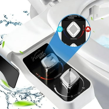 E-Greetshopping Bidet Attachment for Toilet Seat, Hot and Cold Water Dual Nozzles of Self Cleaning, Adjustable Pressure Sprayer Nozzle with Storage Hooks, Rear and Feminine Wash