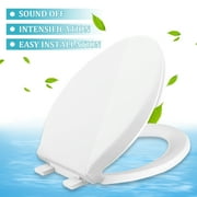 E-Greetshopping Slow Close Toilet Seat, Heavy Duty Oval Plastic Toilet Seat, Universal Elongated Toilet Seat with Adjustable Hinge, Easy Install and Clean(White)