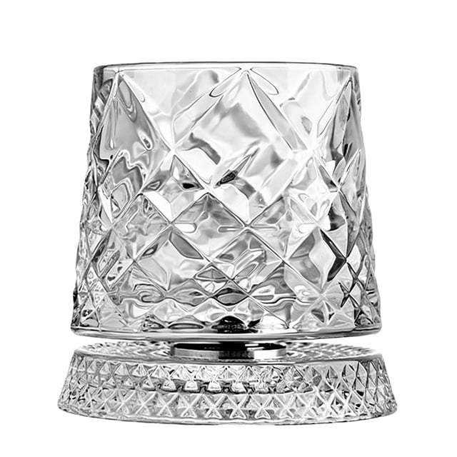 E Ice Crystal Texture Rotating Whisky Glass With Base 260Ml Ideal For Gifting And Home Bar Decor